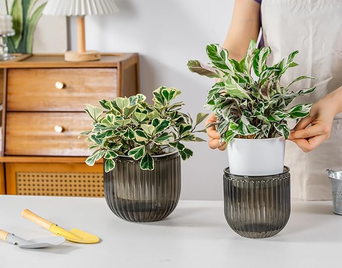 Melphoe Self Watering Pots for Indoor Plants Planter, 6.5/5.3 Inch 2 Pack Planters Self Watering Plant Pots for Flower, Houseplants, Succulent, African Violets and Cactus with Drainage Melphoe