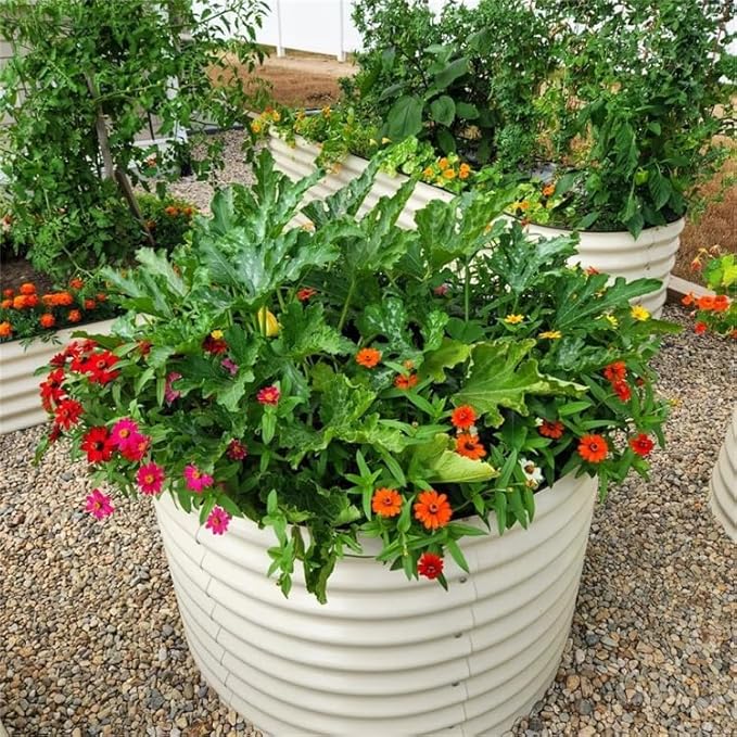 Vego garden 32" Tall 42" Round Raised Garden Bed Raised Bed Planter Box for Vegetables Flowers Patio-Pearl White VegoGarden