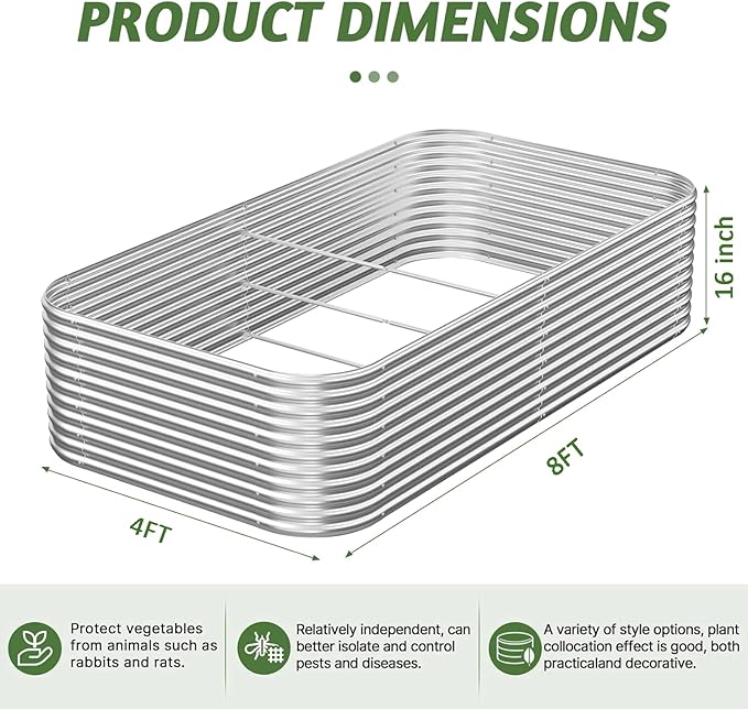 2 Pack Tall 8x4FT Corrugated Galvanized Steel Raised Garden Bed Outdoor, Metal Above Ground Garden Bed for Vegetables and Flowers, Raised Beds for Gardening CATMANOR