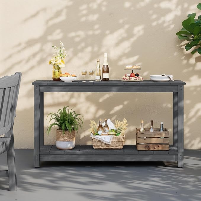 Stoog All-Weather Console Table, 2-Tier Patio Console Table Outdoor with Storage, Low Maintenance, and Never Fade or Rot, Grey Stoog