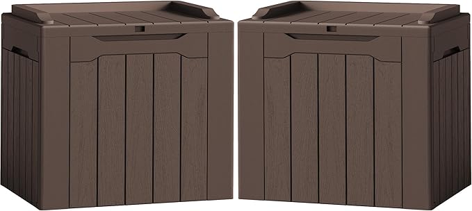 Flamaker 2 Pack Deck Box 31 Gallon Waterproof Resin Storage Box with Lid Indoor Outdoor Delivery Box Storage Bin for Patio Cushions (Deep Brown) Flamaker