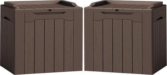Flamaker 2 Pack Deck Box 31 Gallon Waterproof Resin Storage Box with Lid Indoor Outdoor Delivery Box Storage Bin for Patio Cushions (Deep Brown) Flamaker