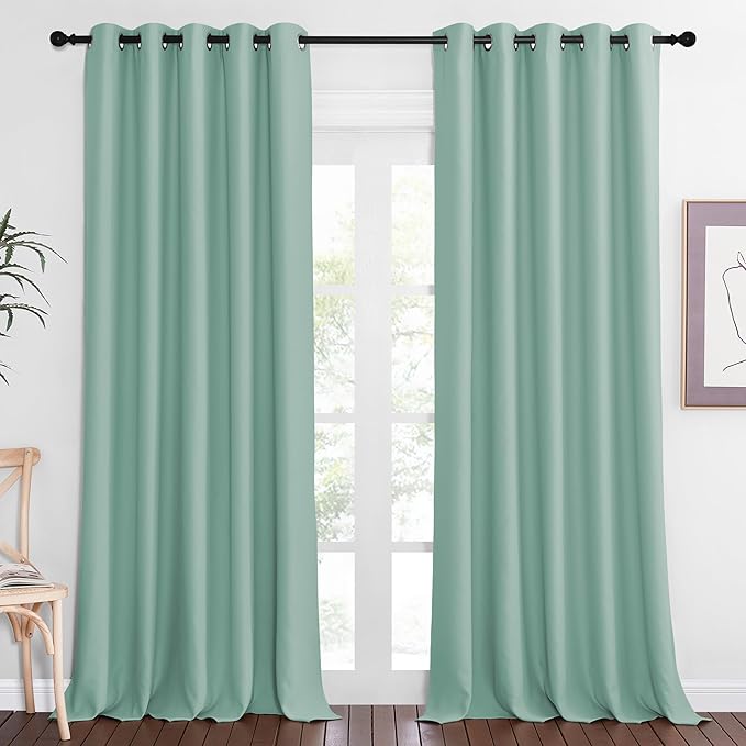 NICETOWN Sliding Door Window Treatment Blackout Patio Door Curtain Panels, Privacy Thermal Drapes for Bedroom Living Room Department with Grommet Top (Aqua Blue, W66 x L110) NICETOWN