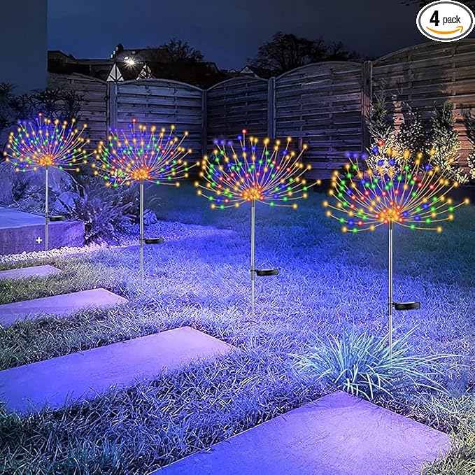 4 PCS Solar Firework Light, Outdoor Solar Garden Decorative Lights 120 LED Powered 40 Copper Wires String DIY Landscape Light for Walkway Pathway Backyard Christmas Decoration Parties (Colorful) YOTOZU