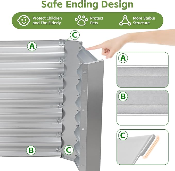 8x2x2ft Raised Garden Bed - Galvanized Deep Root Planter Boxes Outdoor with Wing Nuts and Safety Edges for Gardening Vegetables, Flowers, Herbs, Succulents - Silver GoCampDirect