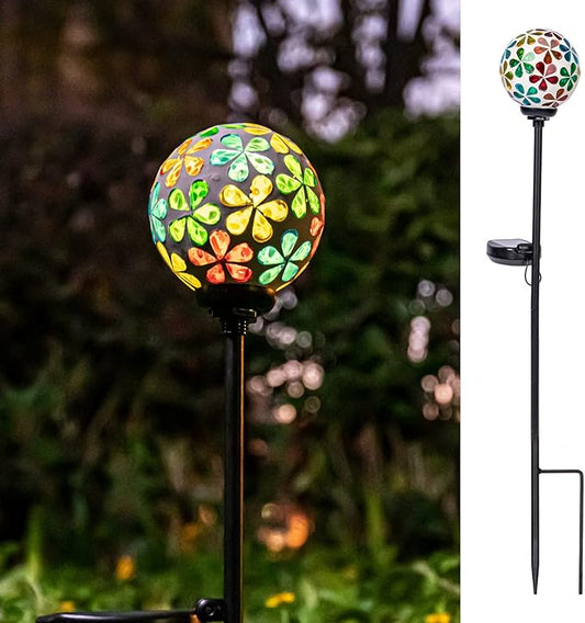 VCUTEKA Solar Garden Lights - Mosaic Solar Lights Outdoor Decor Pathway Light Waterpoof LED Stake Light for Landscape Lawn Patio Yard Decoration (Multicolor) 1 Pack VCUTEKA