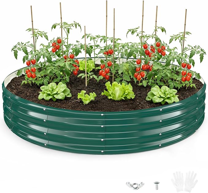 Round Galvanized Raised Garden Bed, 6x6FT, 12" Depth for Outdoor Gardening, Heavy Duty Metal Planter Box for Vegetables, Flowers & Herbs, Rust-Resistant, Easy DIY Assembly Rootora