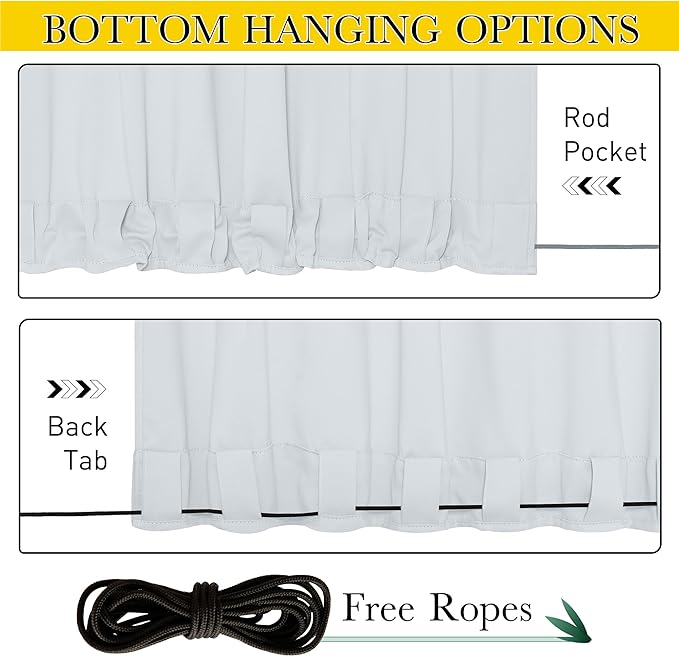 NICETOWN Blackout Outdoor Curtains for Patio Windproof 2 Panels Top & Bottom Pocket & Back Tab, Thermal Fixed Waterproof Safe Drapes Keep Privacy for Yard/Porch, Greyish White, W52 x L84 NICETOWN