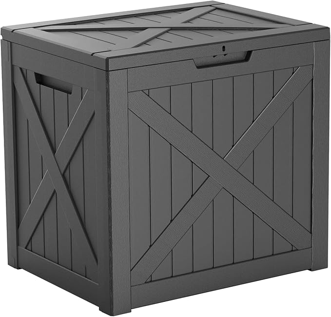 38 Gallon Outdoor Deck Box, Lockable Waterproof Outdoor Storage Boxes For Garden Tools,Indoor Cushions,Accessories Outside Storage Resin Weatherproof Container(Black) MAIUSCOLI