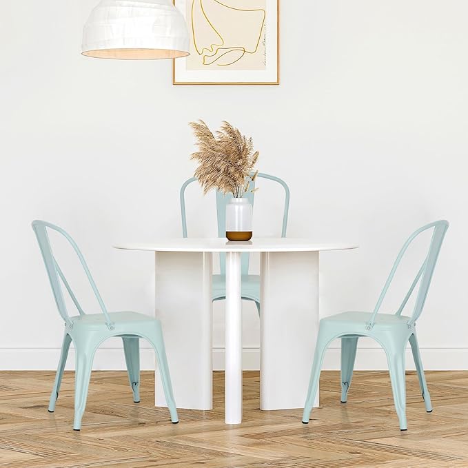 FDW | Set of 4 Metal Dining Chairs | Blue | Stackable Tolix Side Chairs with Backrest | Scratch-Resistant | Non-Slip Feet | Indoor/Outdoor Use | 330 lbs Capacity | Ideal for Kitchen & Restaurant FDW