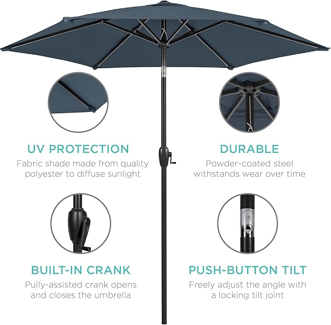 Best Choice Products 7.5ft Heavy-Duty Round Outdoor Market Table Patio Umbrella w/Steel Pole, Push Button Tilt, Easy Crank Lift - Slate Blue BestChoiceProducts