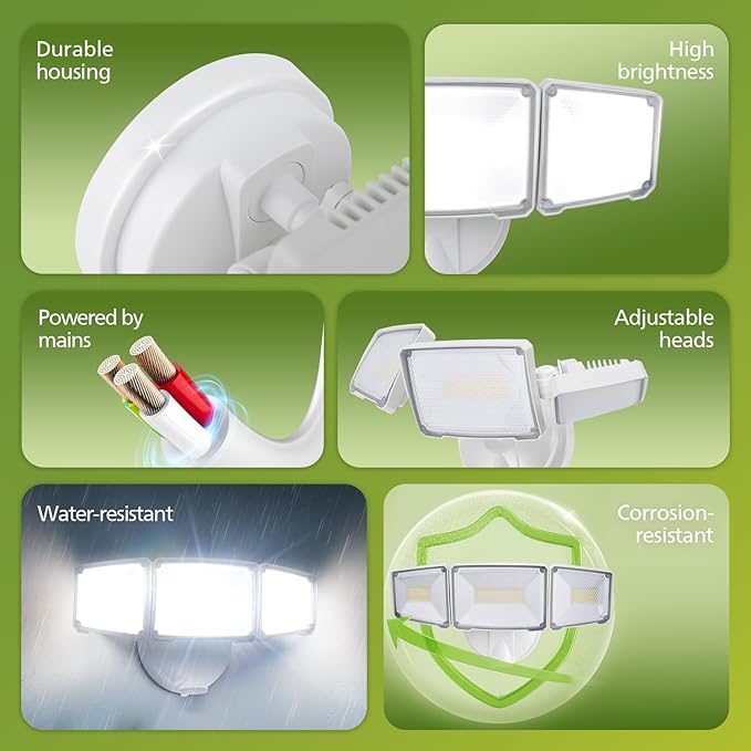 Philips 72W 7400LM LED Flood Lights Outdoor, Switch Controlled Aluminum Security Lights, 3 Adjustable Heads, Wall Mount, 5000K Daylight, Waterproof for Yard, Garage PhilipsLightingLED