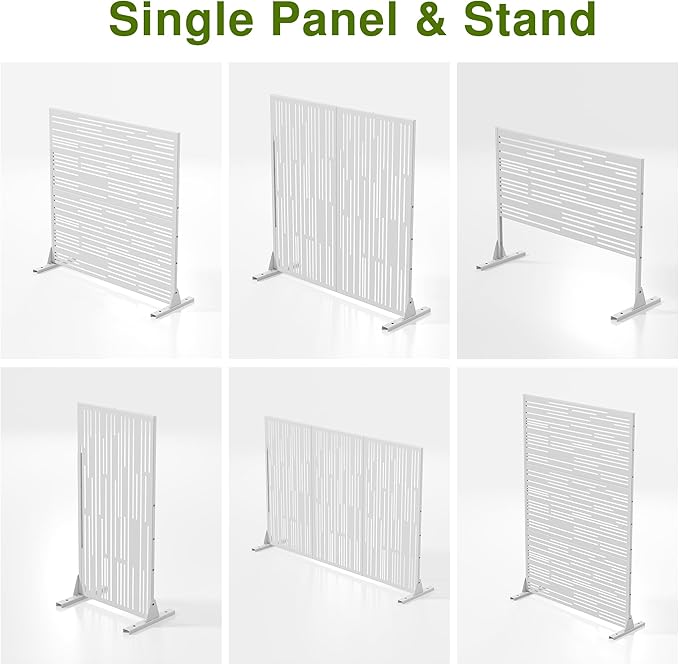 Casaphoria 72" H x 35" W Metal Outdoor Privacy Screen, Freestanding Decorative Divider for Patio, Deck, Balcony, and Garden with Stable Base, White-Godfre Casaphoria