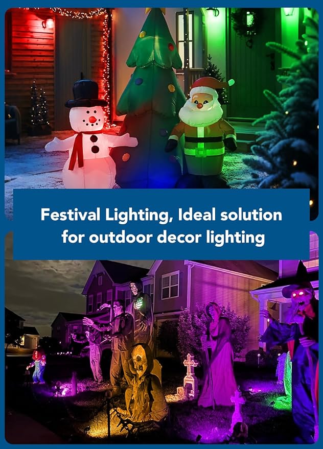 PYDS Christmas Spotlights Outdoor, 12W RGBW Halloween Spot Lights with Remote, 120V Plug-in Color Changing LED Landscape Lighting with IP65 Waterproof for Yard Garden Tree Decor, 2 Pack Rootora
