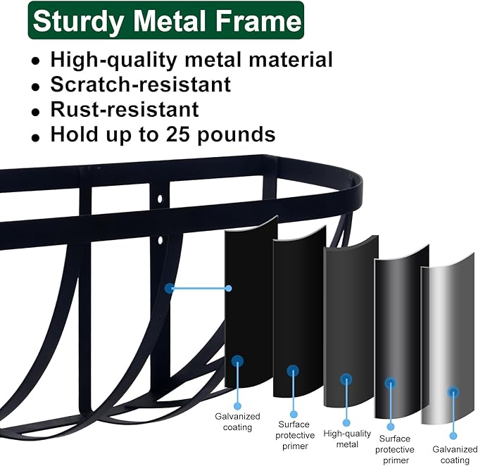 DUNCHATY Railing Planter Window Box - 4 Pack 24" Horse Trough Planter with Coco Fiber Liner - Deck Balcony Rail Planter for Porch Fence Patio Outdoor DUNCHATY
