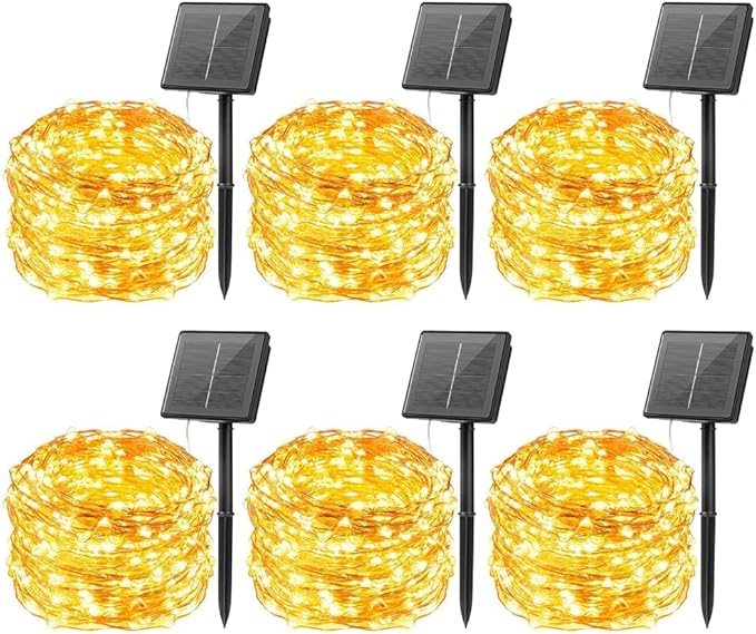 Minetom Solar String Lights for Outside, 6 Packs Total 198Ft 600 LED Outdoor Solar Fairy Lights, 8 Modes Balcony Lights for Tree Patio Christmas Party Wedding Decor (Warm White) Minetom