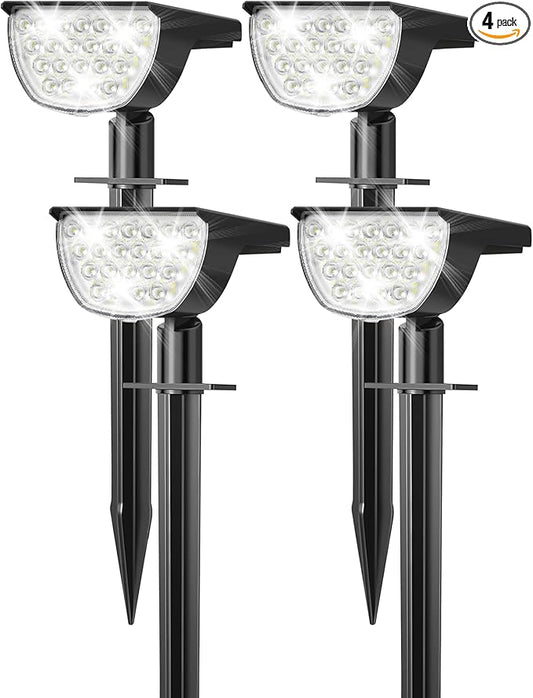Solar Lights Outdoor Waterproof IP65, Solar Powered 76 LED 3 Lighting Modes Solar Spot Lights Outdoor for Yard Garden Landscape Pathway (Cool White, 4 Pack) GKGG