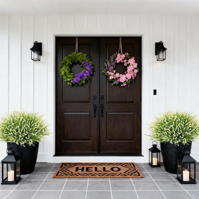 24 Pcs Artificial Faux Plants for Outdoor Spring Decoration, Fake Monkey Grass for Garden Porch Balcony Planters, Fake Greenery Shrubs UV Resistant No Fade Plants Bush for Pathway(White) Ammyoo