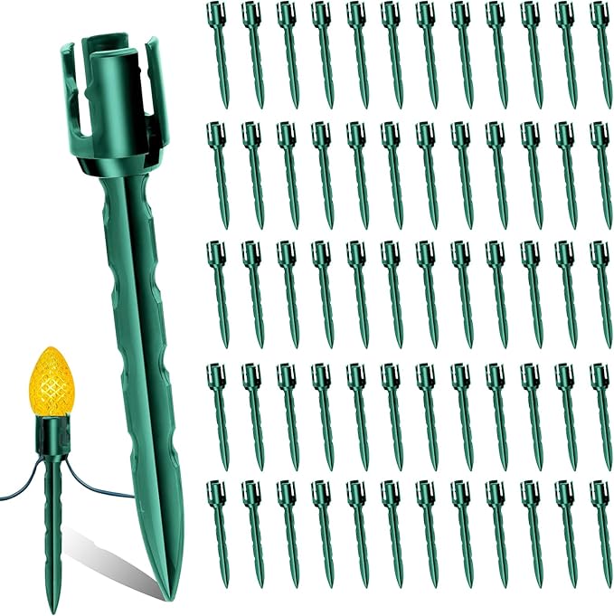60 Pcs 5 Inch Christmas Light Stakes Universal Yard Lawn Holiday Light Stakes for C7 C9 String Lights Holders on Yards, Pathways (Green) Rootora