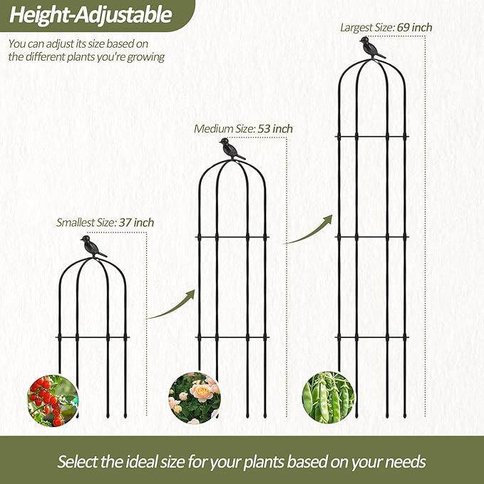 Garden Obelisk Trellis for Climbing Plants Outdoor - 69"(H), Rustproof Trellis with Adjustable Rings, Metal Plant Support for Potted Vines, Garden Trellis Use for Outdoor or Indoor(1 Pack) TrellumeGardenHome
