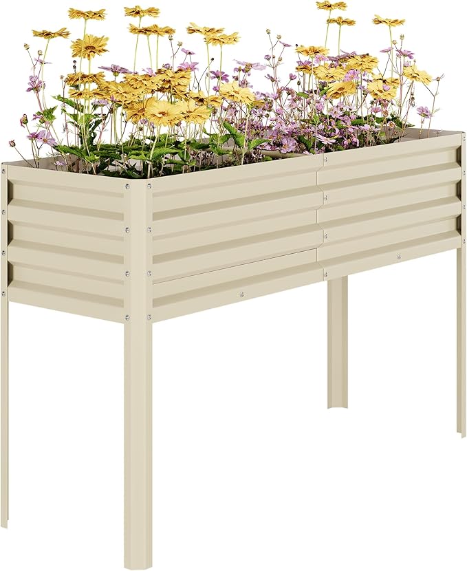 Galvanized Raised Garden Bed with Legs, 50×17×32 in Large Elevated Planter Box for Outdoor Plants, Sturdy Metal Raised Garden Beds for Vegetables, Flowers & Herbs, Backyard, Patio, Beige Garvee