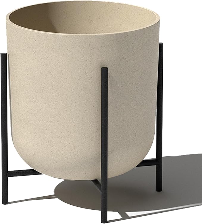 Veradek Mason Series Raised Lima Planter - Round Planter for Patio/Balcony | Plastic-Stone Composite w/Metal Plant Stand | Modern Décor for Plants VeradekOutdoor