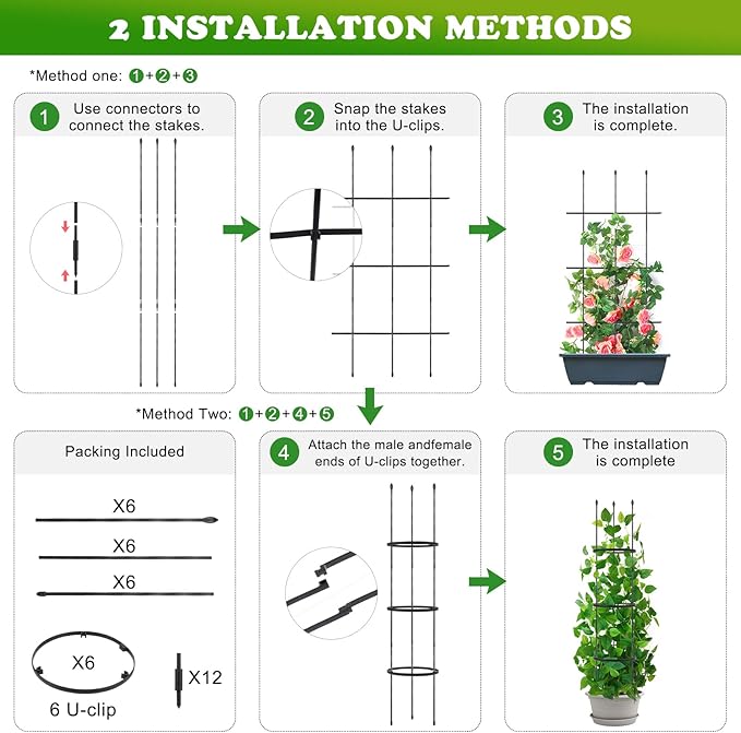 2 Pack Garden Trellis, 2 in 1 Plant Cages & Supports for Vines Crop, Potted/Climbing Plants Indoor Outdoor, Plant Stake for Flower, Vegetable, Tomato, Pot Trellis XINGRUYU