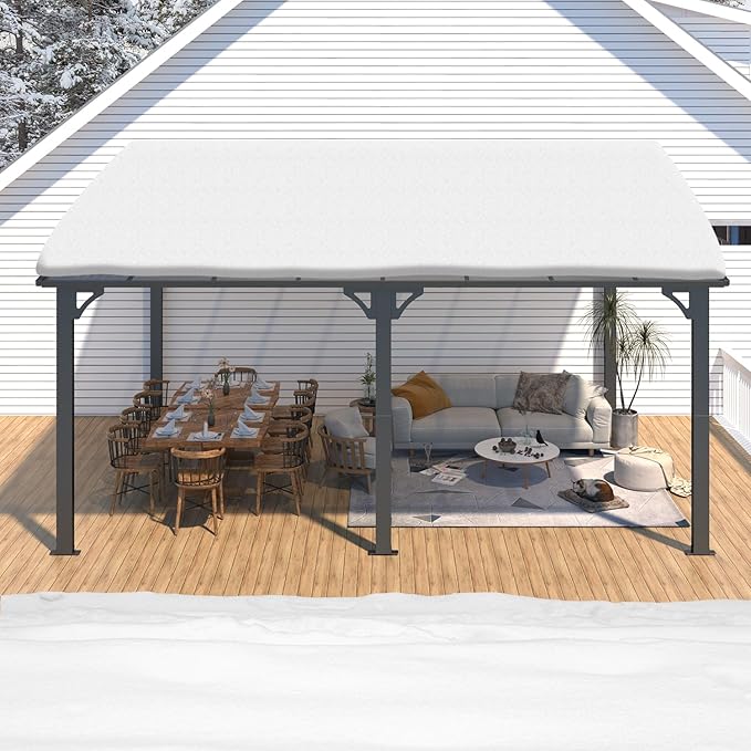 AECOJOY 16' x 12' Gazebo Outdoor Pergola for Patio, 12x16 Large Wall-Mounted Hard Top Lean to Metal Gazebo Shelter Pergolas and Gazebos Clearance with Patio Roof, Heavy Duty Awnings for Decks AECOJOY