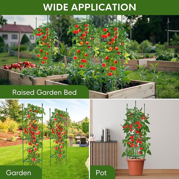 8PCS Tomato Cages for Garden, Tomato Trellis for Raised Garden Bed, 51.2" Tall Cage Plant Support for Pots, Gardening Supplies Trellis for Climbing Plants (8PCS，High: 51.2 Inch) GrowYourGreenParadise