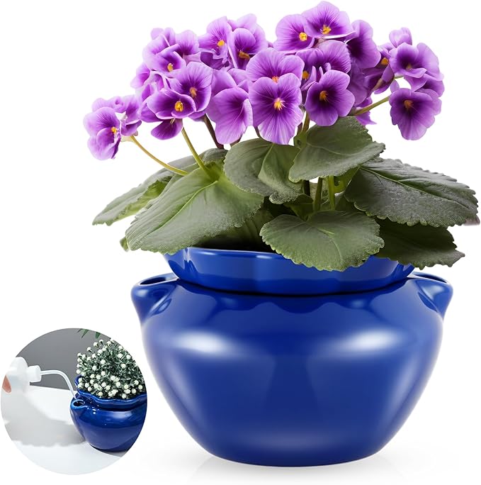 1 Sets African Violet Pots 7.5 Inch Self Watering Pot for Indoor Ceramic Self Watering Planter for Flower Lovers Ideal Plant Pot Thriving Flower Maintenance Sunnychicc