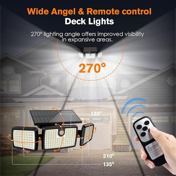 Solar Lights Outdoor, 3 Head Solar Motion Lights Outdoor with 2500LM High Brightness, Built-in Bigger Tempered Glass Solar Panel, Sensitive PIR Motion Inductor(3-Pack) MIHANI