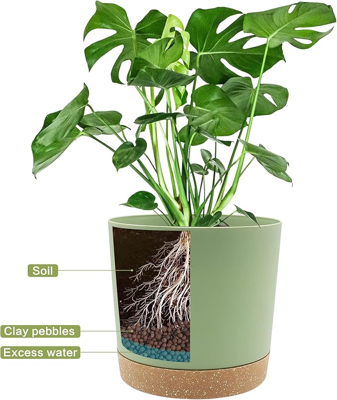 QCQHDU 10 inch Plant Pot, 2 Pack Planters for Indoor Plants with Drainage Holes & Saucer, Outdoor Flower Pots Home Garden Modern Decor QCQHDU