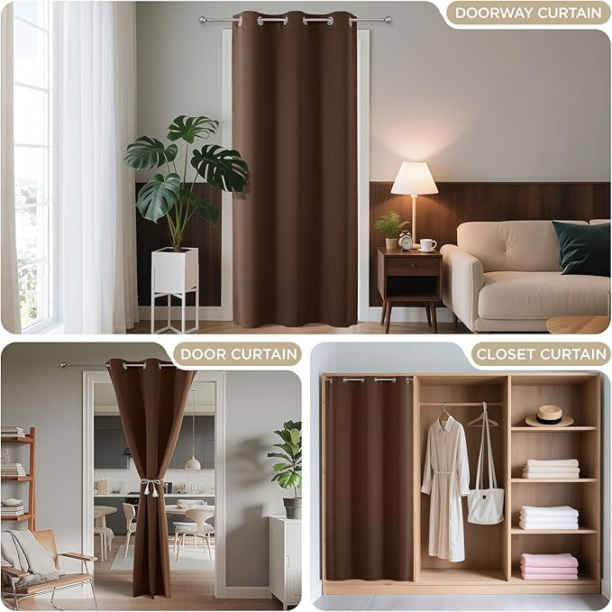 Joydeco Blackout Door Curtain for Doorway Privacy 78 Inches Long, Grommet Closet Curtain for Open Closet, Room Divider for Bedroom Living Room (Brown, 40Wx78L, 1 Panel) JOYDECO