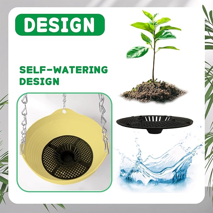 8 Pack 8 Inch Plastic Self Watering Hanging Planters,Colorful Hanging Basket Planter with Drainer and Metal Chain,Garden Flower Plant Pot Container for Indoor Outdoor Plants,8 Colors Srmayyi