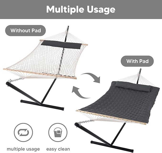 SUNCREAT Hammocks for Outside with Stand, Extra Large 2 Person Hammock with Stand, Dark Gray Drops SUNCREAT