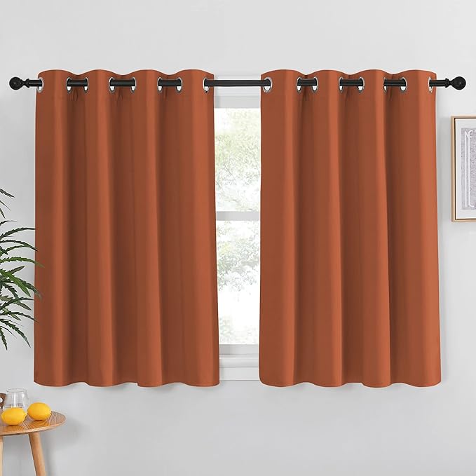 NICETOWN Blackout Burnt Orange Curtain 54 inches Long - Solid Grommet Sound & Light Reducing Room Darkening Window Treatment Thermal Drape for Girls Room/Nursery (1 Panel, W52 x L54) NICETOWN