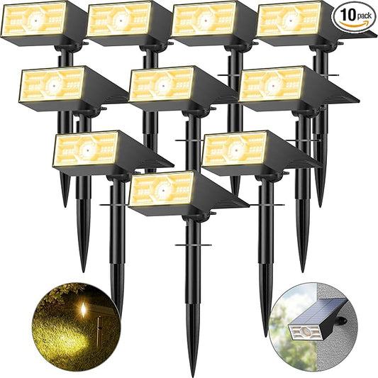 Solar Spot Lights Outdoor,10 Pack/56 LED Outdoor Lights for Yard Waterproof IP68, 4 Lighting Modes Solar Landscape Spotlights, Auto On/Off Solar Powered Flood Lights Garden Pathway,Warm White Katipeal