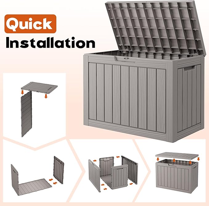 Outdoor Storage Box, Resin Deck Boxes Indoor and outdoor, Waterproof Storage Box Lockable Lid (Grey, 50 Gallon) NBYSGO