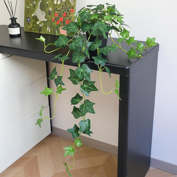 Fake English Ivy Plants in Pots Set of 2 – Realistic Artificial Ivy Greenery for Home Decor, Tabletop, Office, Shelf, Balcony or Bathroom – Lifelike Faux Hanging Vines, No Maintenance Required ALYPTUS