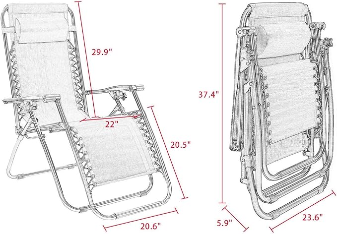 Homall Zero Gravity Chair - Patio Folding Lawn Lounge Chairs Outdoor Gravity Reclining Lounge Chair with Pillows for Poolside Backyard and Beach Set of 2 (Gray) Homall