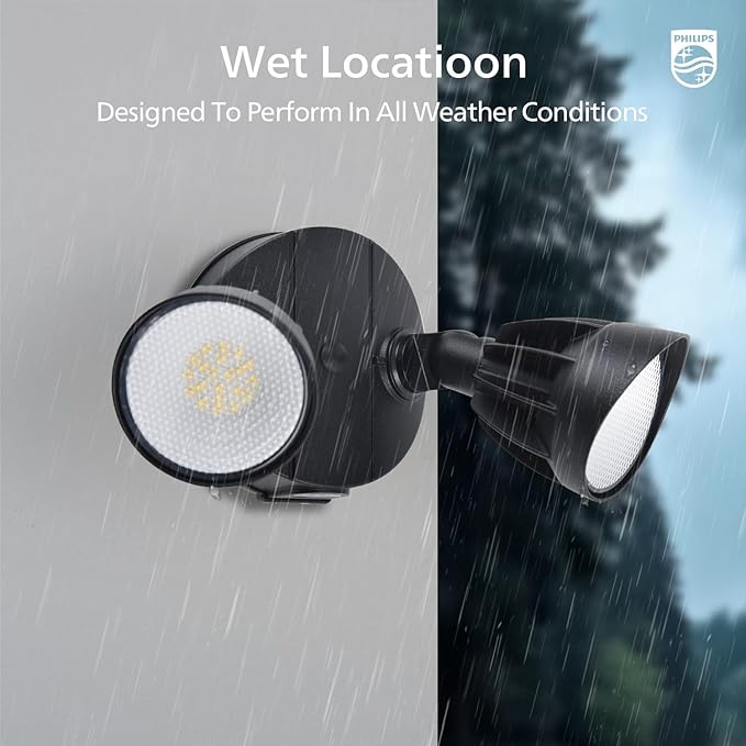 Philips 44W 3500LM ‌LED Security Flood Light‌ ‌Outdoor‌，Switch Controlled Aluminum ‌Security Light‌, 2 Adjustable Heads，5000K Daylight，Wet Location for Patio, Garden, Yard Lights PhilipsLightingLED