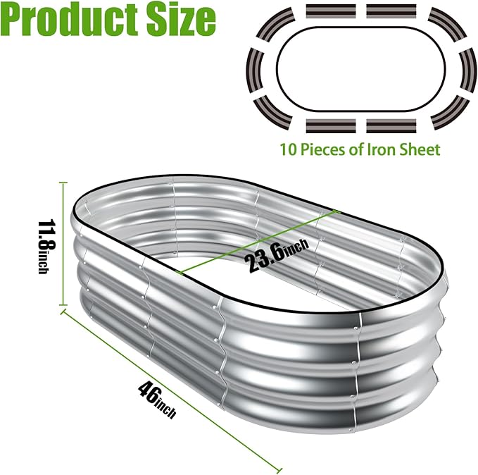 SnugNiture Galvanized Raised Garden Bed, 4x2x1ft Oval Metal Planter Box for Planting Outdoor Plants Vegetables snugniture