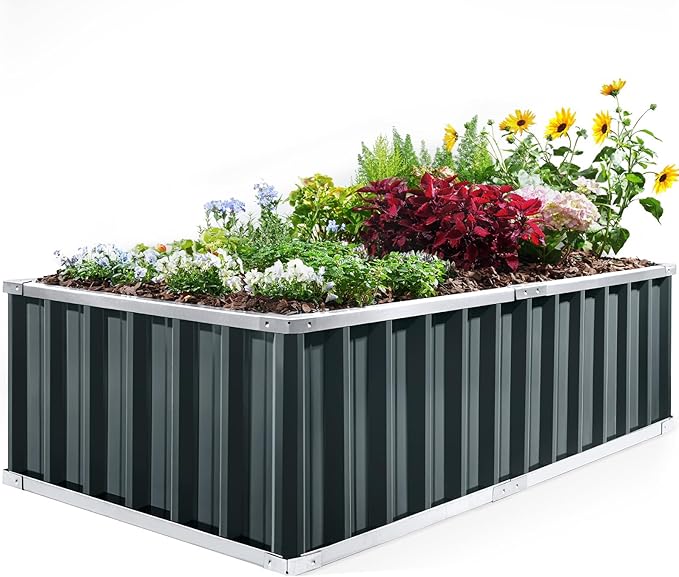 KING BIRD Raised Garden Bed 68" x 36" x 18" Heightened Galvanized Steel Metal Planter Box Outdoor for Deep-Rooted Vegetables, Flowers, Large Raised Bed Kit (Dark Grey) KINGBIRD