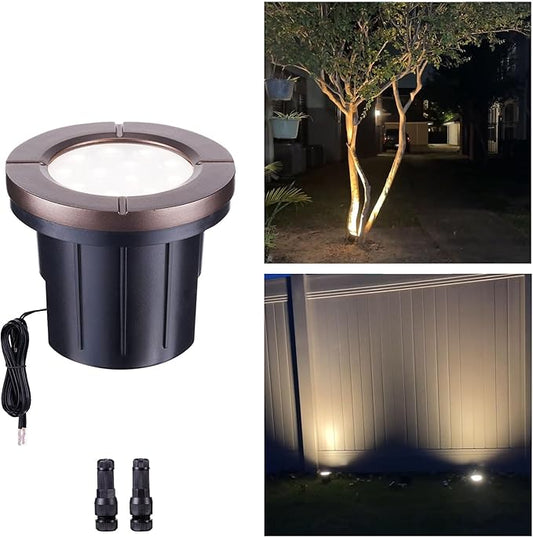 Landscape Well Lights, LED Low Voltage Ground Lights Outdoor, 12V IP67 Waterproof, Bright Wired Aluminum ORB for Driveway Walkway Path Tree 6W 580LM Varmtalys