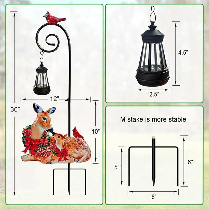 Deer Metal Garden Stake with Solar Lantern,Christmas Decorations Outdoor Waterproof Sloar Lights Outside,Doe and Fawn Outdoor Statue HokfirmHomeDecorGarden