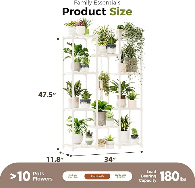 Bamworld White Plant Stand Indoor/Outdoor Ladder Plant Rack, 3 Tiers for 7 Pots, Living Room Boho Decor Bamworld