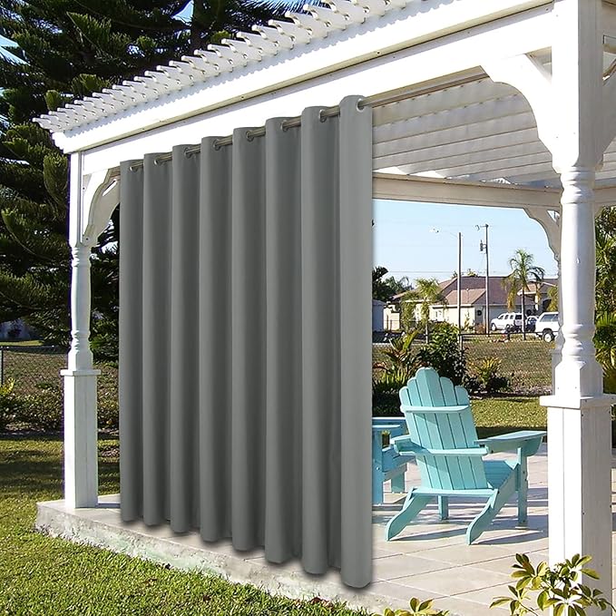 BONZER Outdoor Waterproof Curtains for Patio Wide Grommet Light Filtering Outside Curtains for Gazebo, Porch, Pergola, Pavilion, 1 Panel, 110W x 95L inch, Grey Bonzer