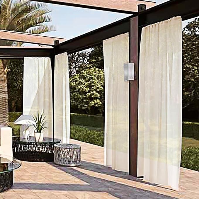 SpaceDresser Waterproof Outdoor Sheer Curtains for Patio - 4 Panels Rod Pocket Indoor Voile Sheer Curtain for Living Room,52W x 108L inch, Ivory SpaceDresser