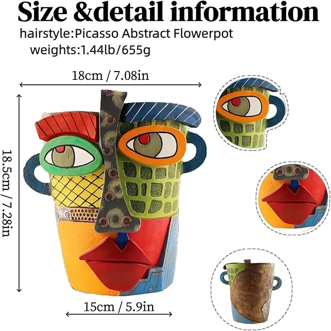 Picasso Abstract Face Flower Pot,Unique Resin Crafted Planter with Drainage Holes,Interesting Colorful Planter with Human face,for Indoor and Outdoor Botanical Home décor (Modern) Rootora
