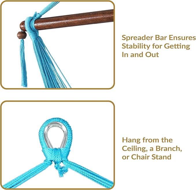 Sunnydaze Outdoor Hammock Chair Swing - Hanging Hammock Swing - Hanging Reading Chair - Soft-Spun Polyester Rope - Caribbean XL - Sky Blue SunnydazeDecor